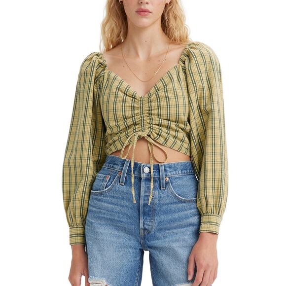 NWT Levi’s Devin Top Long Sleeve Adjustable Smocked Back V-Neck M Retail $70 - Picture 1 of 5